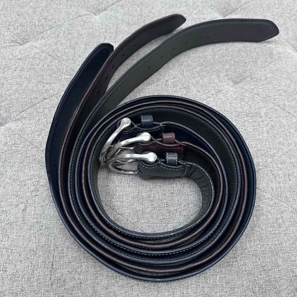 Kerrits XL leather belt blue, brown and grey simple D equestrian belt